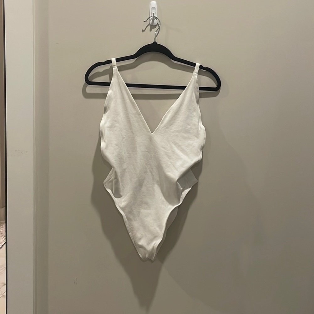 White Deep V bodysuit